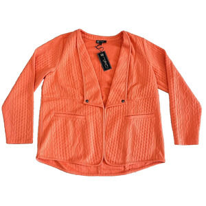 DG2 Diane Gilman Women's 1X Cable Knit French Terry Easy Jacket Coral NEW